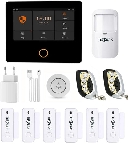TECPEAK Draadloos huisalarmsysteem, wifi/GSM/4G met sirene-beveiliging, biedt een zeer efficiënte modus ter bescherming van je huis en kantoor (S1)