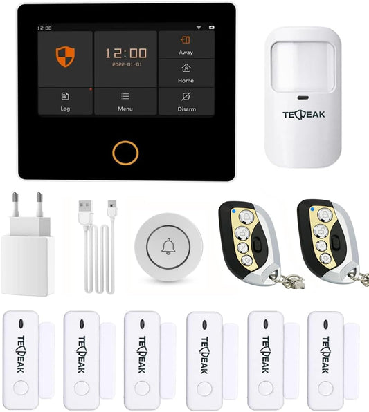 TECPEAK Draadloos huisalarmsysteem, wifi/GSM/4G met sirene-beveiliging, biedt een zeer efficiënte modus ter bescherming van je huis en kantoor (S1)