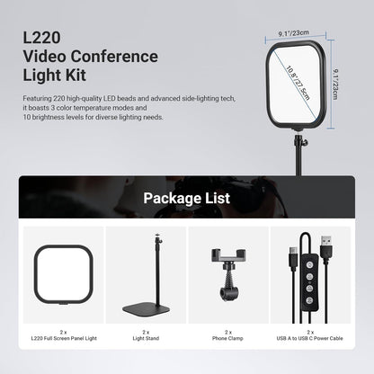 NEEWER Basics L220 Videolamp, 27,9 cm (10,8 inch), met houder, 15 W, Bi-Color Edge Lit Full Screen Desk Light CRI95+ voor laptop, webcam, zoom, calls, streaming-opnames, 2 stuks