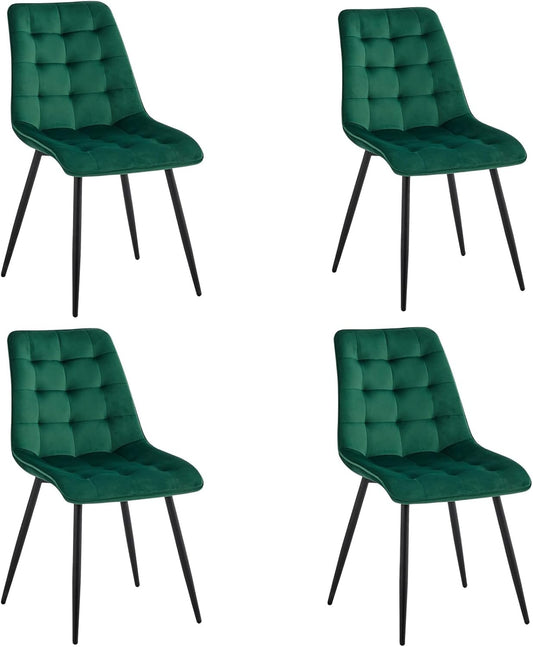 GrandCA HOME Eetkamerstoelen, set van 4, keukenstoel, fluwelen eetkamerstoel, fluwelen kussens en metalen poten, geschikt voor woonkamer/eetkamer/keuken/slaapkamer/kantoor (donkergroen, 4)