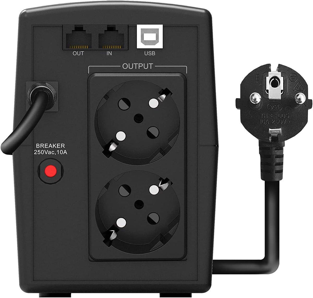 Atlantis A03-HP1003 Ononderbroken stroomvoorziening, zuivere sinusgolf, 800 VA 480 W Line Interactive, LCD-display, USB-HID-aansluiting, 2 Shuko-uitgangen + Alim-kabel, 1 accu 12 V-9 Ah,