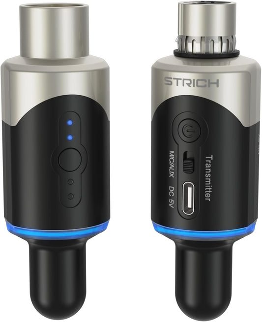 STRICH M5 UHF Draadloos XLR-microfoonsysteem, 4-kanaals zender en ontvanger voor dynamische microfoon, 61 m bereik, < 1 ms latentie, compatibel met audiomixer/PA-luidsprekers