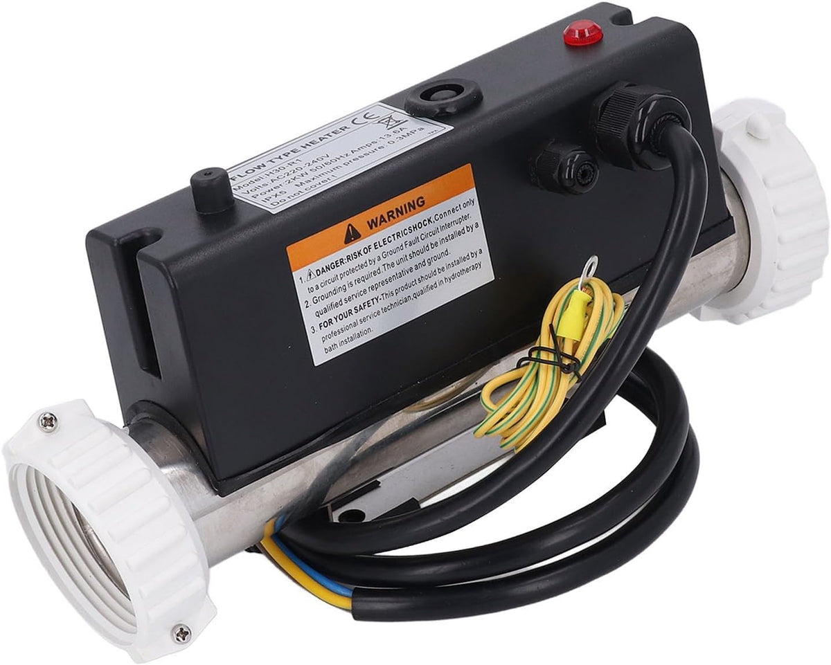 Hardwired Zwembadverwarming – Spa Verwarming – Badkuip Verwarming – Elektrische Verwarmingsunit – Thermostatische Waterverwarmer – 1 kW / 2 kW – Roestvrij Staal – Droogkookbeveiliging Bij 50 °C