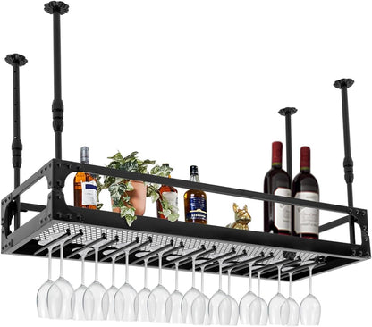 Wijnhouder Wandmontage – Wijnrek Muur – Glazenhouder – Wandplank Wijn – Industrieel Vintage Design – Verstelbare Hoogte 35-55 cm – Robuust IJzer 50 kg Draagkracht