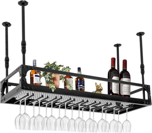 Wijnhouder Wandmontage – Wijnrek Muur – Glazenhouder – Wandplank Wijn – Industrieel Vintage Design – Verstelbare Hoogte 35-55 cm – Robuust IJzer 50 kg Draagkracht