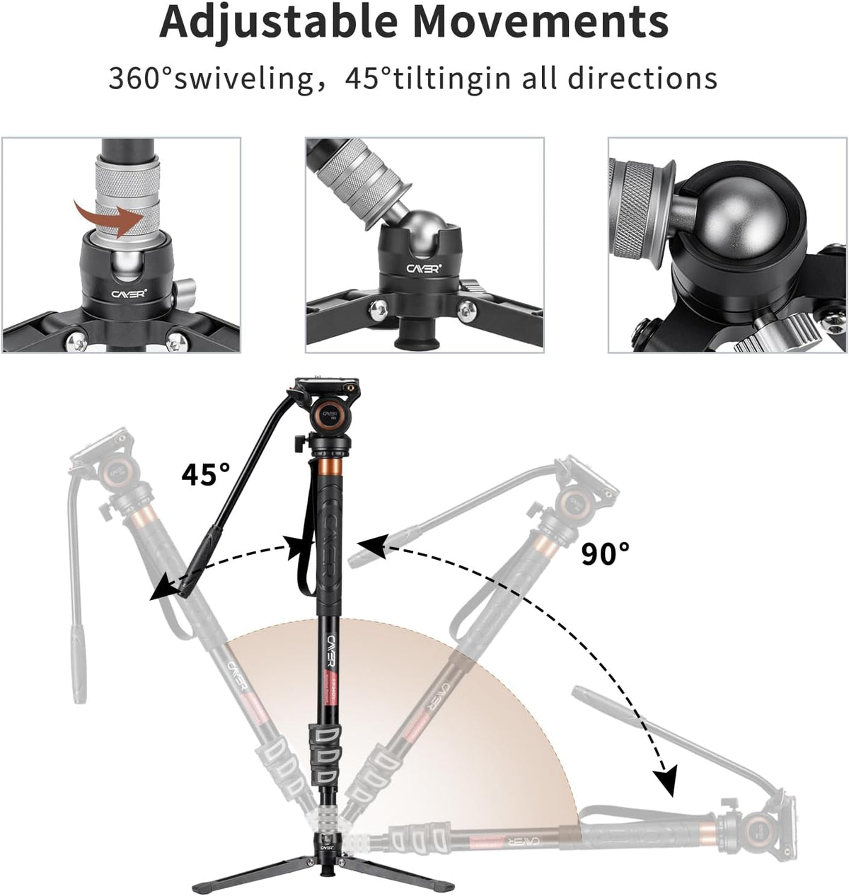 Monopod – Eenbenig statief – Camerastatief – Videostatief – Voor DSLR-camera – Aluminium – Vloeistofkop met 360° pan en verstelbare hoogte 70-180 cm