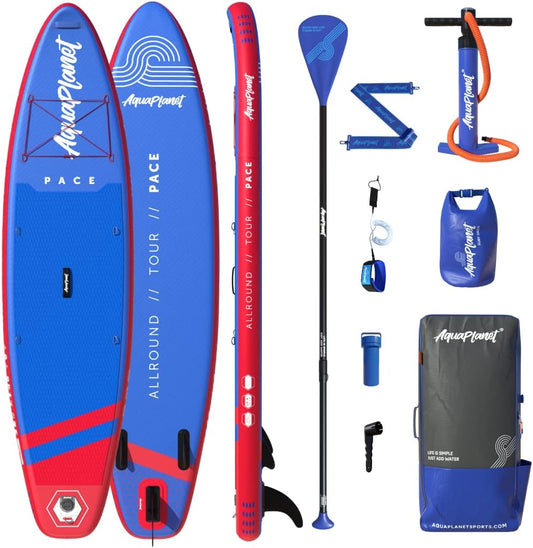 AQUAPLANET Pace Opblaasbare stand-up paddleboardset, 325 cm, ideaal voor SUP-beginners en experts, bevat vin, peddel, pomp, reparatieset, rugzak, lijn, droogzak, draagriem