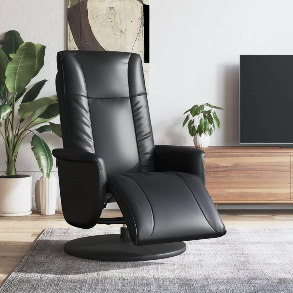 Fauteuil Verstelbaar Met Voetensteun – Relaxfauteuil – Leunstoel – Draaifauteuil – Tv Stoel – Zwart Kunstleer – 360 Graden Draaibaar – Stevig Multiplex Frame