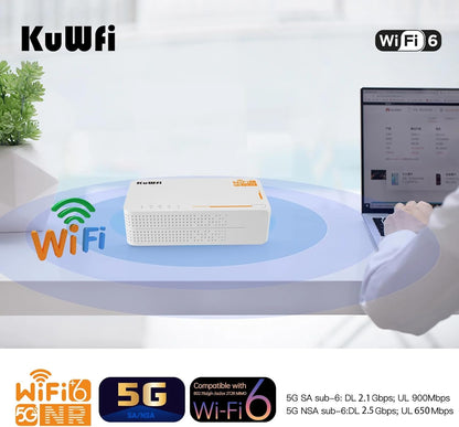 5G Router, NSA/SA 2.5Gbps 5G Modem ondersteuning sim kaart en esim, AX3600 Dualband Draadloze WiFi 6 Router, Draagbaar WiFi Hotspot voor Thuis, Platteland, Reizen, 32 Benutzer, 4000mAh
