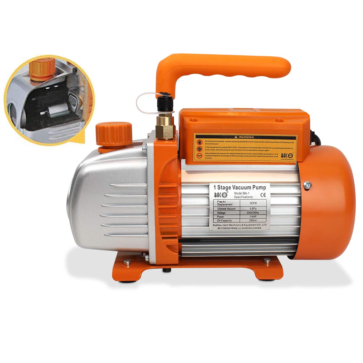 BACOENG Vacuümpomp, 12 liter, met 85 l/min, eentraps vacuümpomp, onderdrukpomp met manometer HVAC