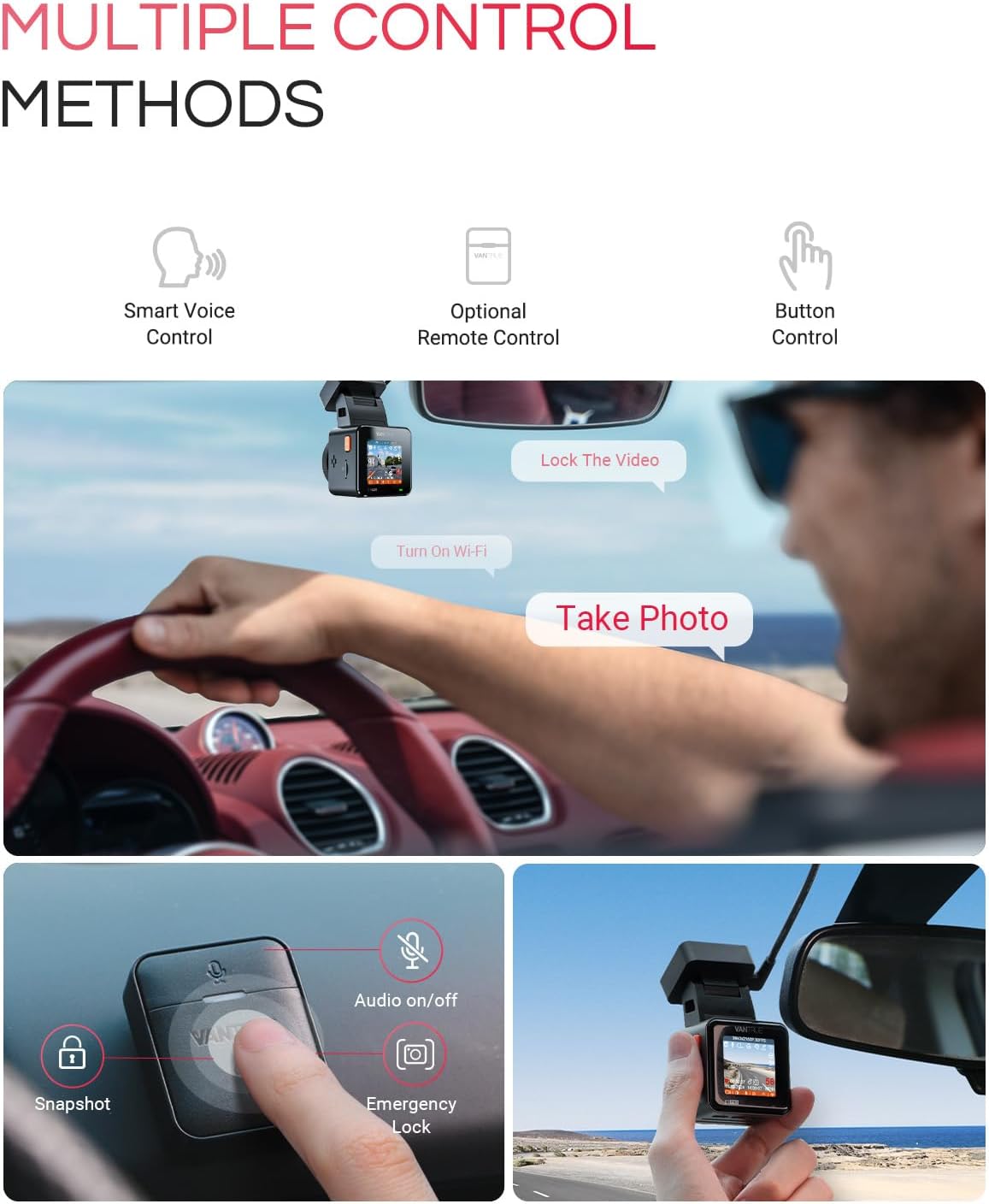 VANTRUE E1 Pro 4K Mini Dash Cam Voorkant, STARVIS 2 Plate Pix™ HDR Nachtzicht Autocamera, Ingebouwde 5G WiFi GPS, 1,54'' scherm, LTE-ondersteuning, Spraakbesturing, 24H Gebufferde Parkeermodus, On