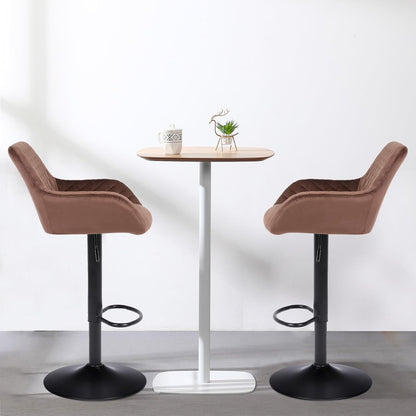 ralex-chair Barkrukken set van 2, in hoogte verstelbare fluwelen stof draaibare barkrukken, ontbijt eetkamerstoelen met rugleuning en armleuningen voor bar, toonbank en keuken, Bruin