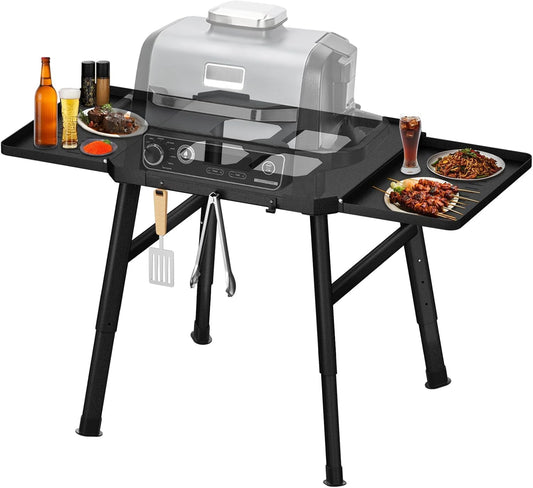 Grillstandaard voor Ninja Woodfire buitenoven serie en grillstandaard, beweegbare standaard voor Ninja Woodfire met bijzettafel, pizzaovenstandaard, barbecue-accessoires