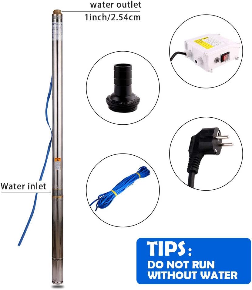 Waterpomp 550 W 0.75HP Dompelpomp Diepe Goed Pomp 2800L / H Goed Pomp voor Huishoudelijk Industrieel en Landbouw Gebruik