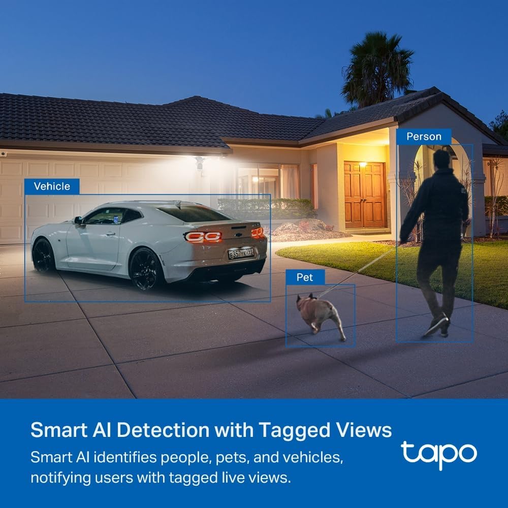 TP-Link Tapo Floodlight Outdoor Security WiFi-camera, draadloos, 2800lm ultrahelder, 2K QHD, IP65, 270° beweging, full colour nachtzicht, slimme AI-detectie (Tapo C720)