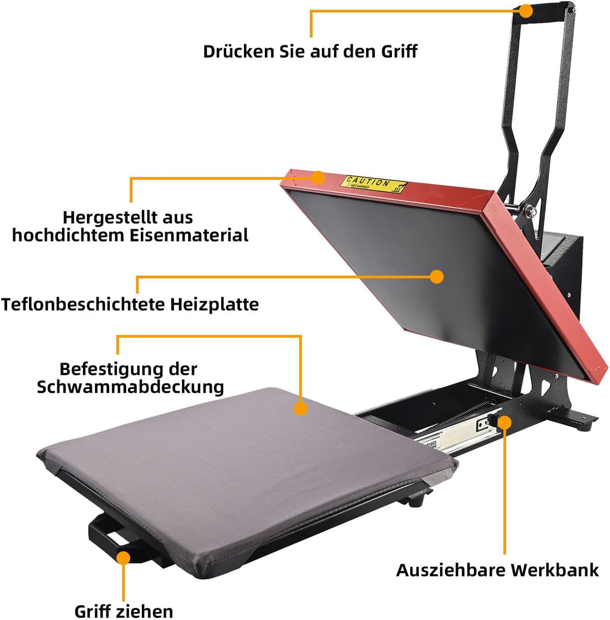 ColorSub Digital Hot Press 38 x 38 cm (15 x 15 inch) 1600 W, Teflon Hot Press, T-shirt, kleding, tas met transfer