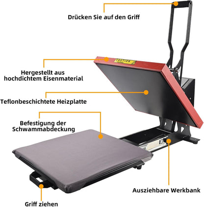 ColorSub Digital Hot Press 38 x 38 cm (15 x 15 inch) 1600 W, Teflon Hot Press, T-shirt, kleding, tas met transfer