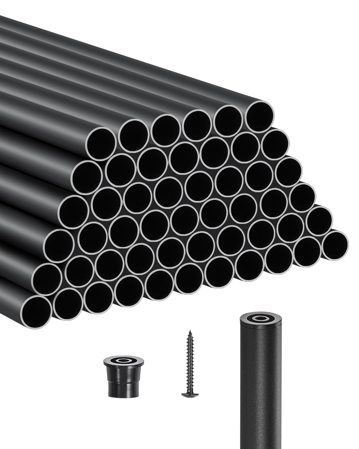 VEVOR Baluster Set of 51, φ 19 x 914 mm Aluminium Stair Baluster, Decorative Rod, Round Bar, Hollow Ceiling Rail with Railing Hoods and Screws for Stairs, Porch, Patio, Fence, Black