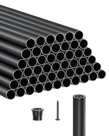 VEVOR Baluster Set of 51, φ 19 x 914 mm Aluminium Stair Baluster, Decorative Rod, Round Bar, Hollow Ceiling Rail with Railing Hoods and Screws for Stairs, Porch, Patio, Fence, Black