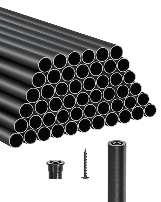 VEVOR Baluster Set of 51, φ 19 x 914 mm Aluminium Stair Baluster, Decorative Rod, Round Bar, Hollow Ceiling Rail with Railing Hoods and Screws for Stairs, Porch, Patio, Fence, Black