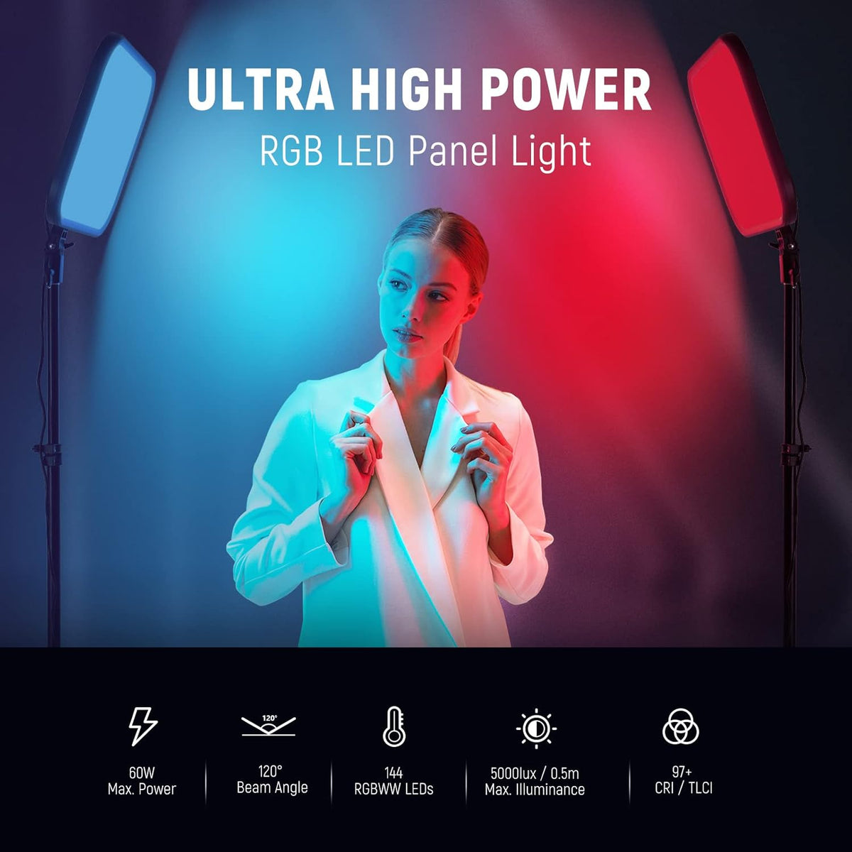 RGB Videolamp 18,3 Inch – LED-Paneel – Studioverlichting – Fotolamp – Lichtpaneel – 60 W Dimbaar – 2500-8500 K