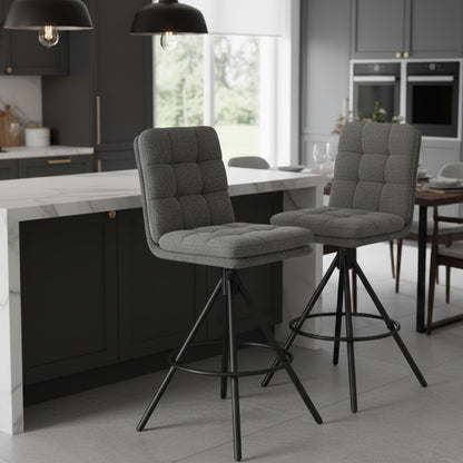 DUBI Möbel TAYO Premium Bar Stool, 360° Rotatable, Double Cushion and Fine Padded Backrest, Steel Frame with 4 Legs, Black Matte with Foot Ring, for Kitchen Island and Counter, Seat Height 71 cm - QUORE
