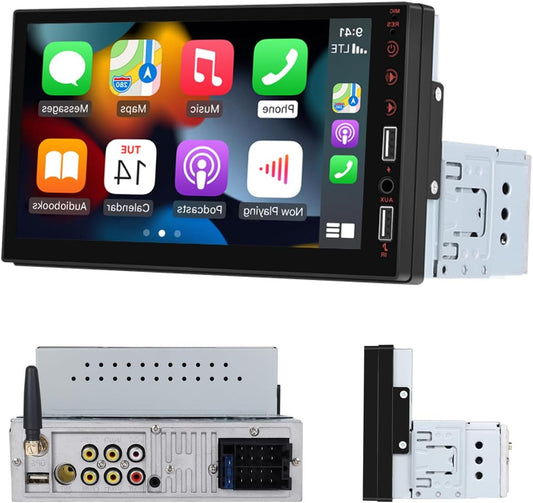 Hikity - Car radio 1 Din Wireless Carplay Android Car with screen 7 inch touch display car radio with Bluetooth hands-free system Mirror Link FM Radio USB/AUX/SWC/Mic rear view camera - QUORE