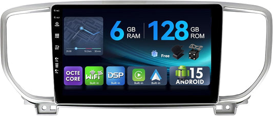 MSD 6G + 128G - Autoradio Voor KIA KX5 / Sportage 4 (2016-2019) | Android 15 GPS Navi Radio | CarPlay Android Auto Stuurwiel Dual-Band WiFi DSP Dab 4G Bluetooth | MIC Camera | Octa-Core 2 Din 9 Inch