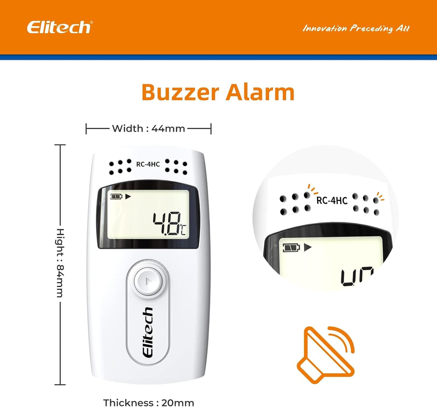 Elitech Datalogger voor temperatuurgegevens, dubbele sensor, groot meetbereik, USB, PDF, LCD, datalogger RC-4HC, 5 stuks