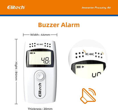Elitech Datalogger voor temperatuurgegevens, dubbele sensor, groot meetbereik, USB, PDF, LCD, datalogger RC-4HC, 5 stuks