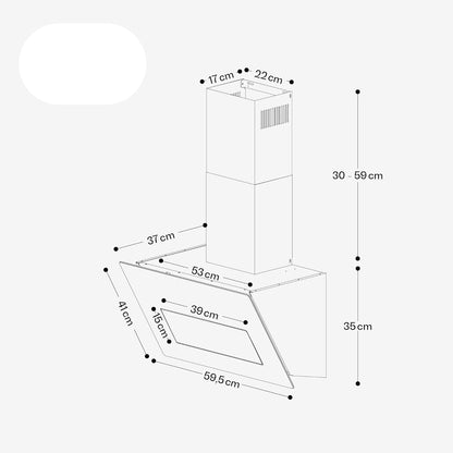 Klarstein SleekAir Campana Extractora - 60cm, 686 m³/h, Eficiencia A++, Led 5W, Táctil, Silenciosa, Blanca, Dos Modos de Funcionamiento, Filtro Carbón Activo