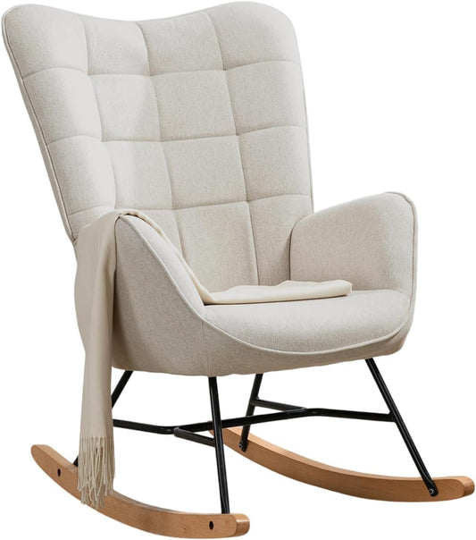 MEUBLE COSY Schommelstoelen, Scandinavië Borstvoeding schommelstoel stoel woonkamerstoel met E'-poten Hout Metaal en gevoerde zitting, 66x84x97cm