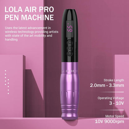 EZ Draadloze Tatoeage Machine - 6 Beroertes 2.0mm-3.3mm Permanente Makeup Tatoeage Machine met Extra 1000mAh Batterijvermogen SMP voor Tatoeëerders en Beginners (LOLA AIR PRO Paars)