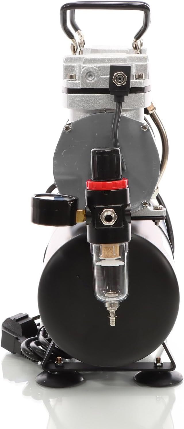 Wiltec airbrush compressor AS196 met luchttank 2-cilinder zuiger 6 bar automatische uitschakelfunctie