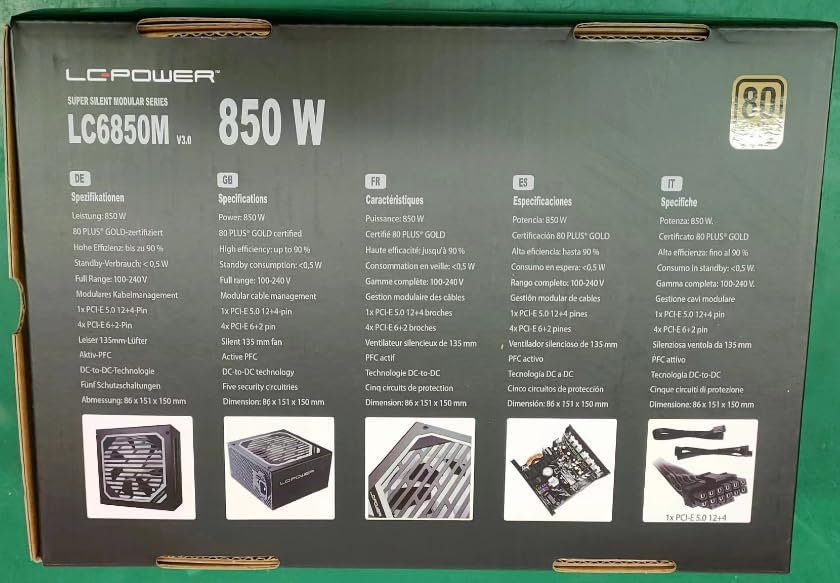 LC-POWER LC6850M V3.0 850W PC voeding Super Silent Modular Serie Volledig Modulair Kabelmanagement 80Plus Gold