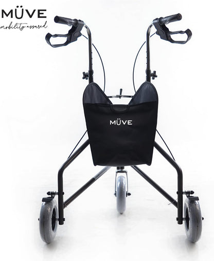 Muve 3-wielige rollator - opvouwbaar, lichtgewicht, met ingebouwde tas, ideaal voor mobiliteitsondersteuning voor ouderen en mensen met een handicap
