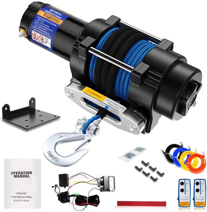 Anbull Elektrische lier 12 V, 2045 kg, motorlier, synthetisch touw, waterdicht conform IP67, nylon touw, met montagebeugel en afstandsbediening, compatibel met ATV UTV