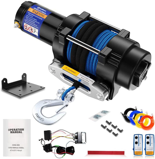 Anbull Elektrische lier 12 V, 2045 kg, motorlier, synthetisch touw, waterdicht conform IP67, nylon touw, met montagebeugel en afstandsbediening, compatibel met ATV UTV