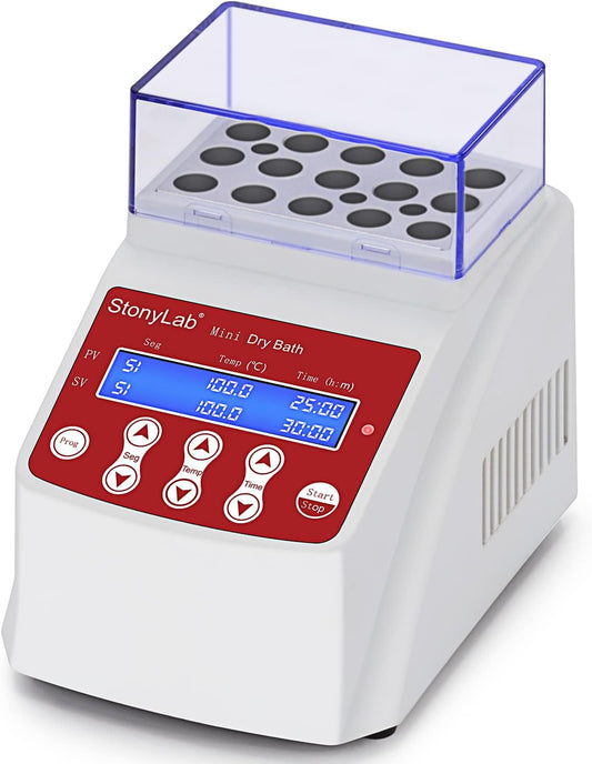 Mini Digitaal Droogbad – Blokverwarmer – Droogbad Incubator – Laboratoriumverwarmer – Laboratorium Incubator – Nauwkeurige Temperatuurinstelling 0,1 °C – Inclusief Deksel en 15 x 2 ml Buisblok