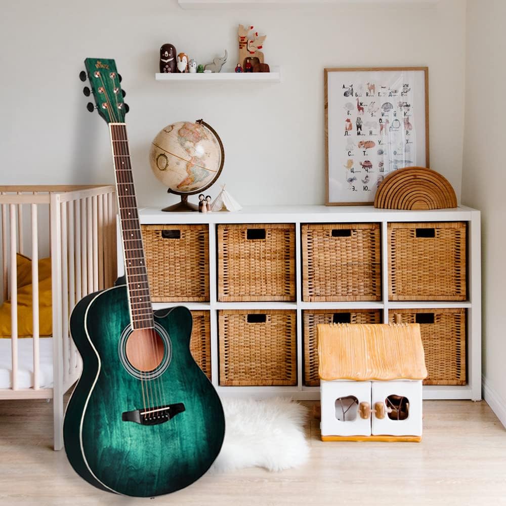 Winzz 40 Inches Akoestische Staalsnarige Gitaar Beginner, Elegant Uniek Kleurenontwerp (Blauw-groen)