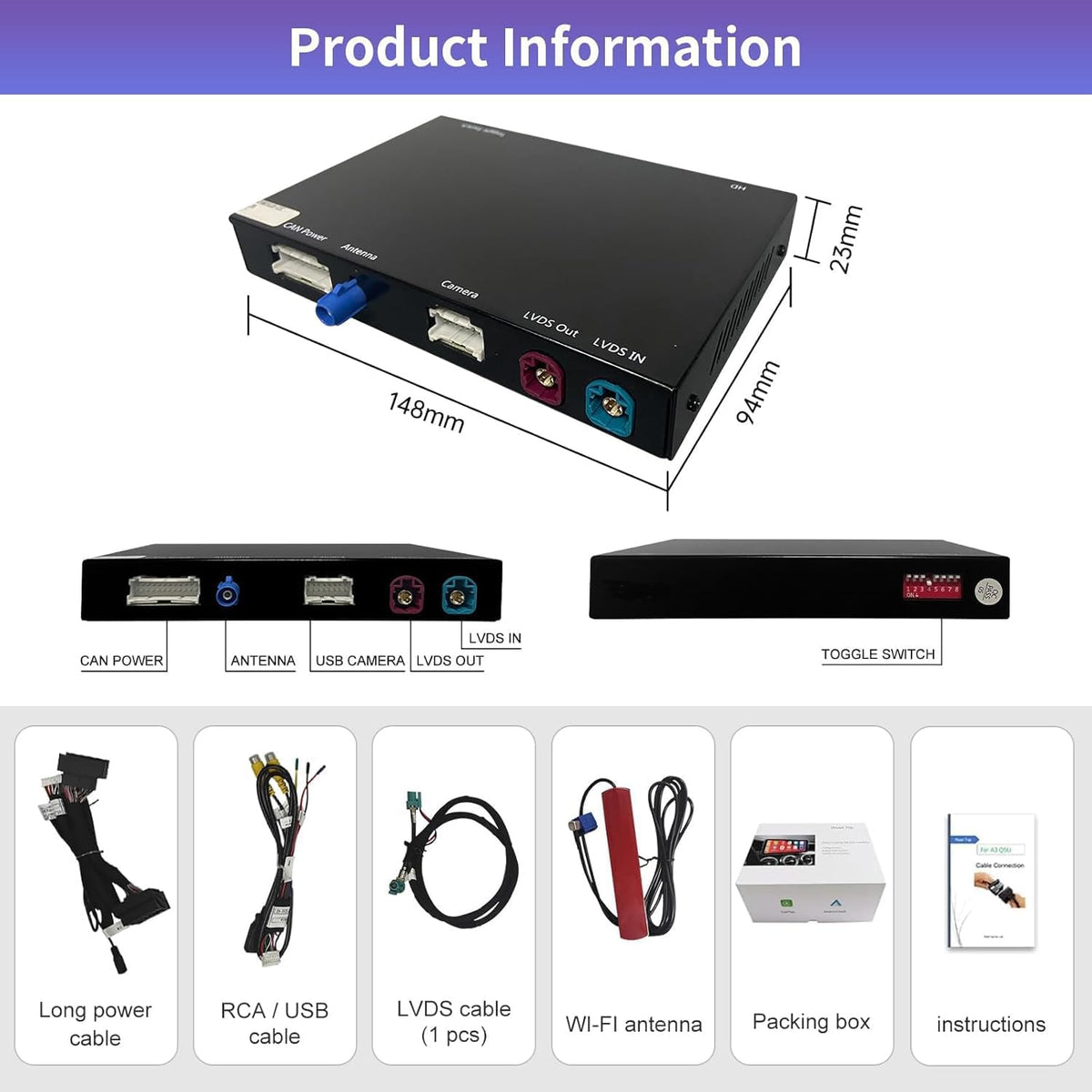 Draadloze CarPlay Android Auto Upgrade – Retrofit Kit Interface – Smartphone Integratie – Auto Multimedia Module – NBT Systeem Decoder – Draadloos Gebruik – Originele Knoppenbediening