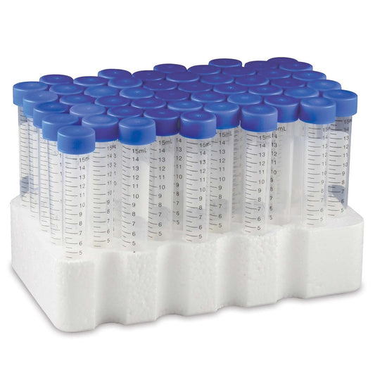 Globe Scientific 6286 Polypropyleen Centrifuge Buis met bijgevoegde blauwe Flat Top Schroefdop, Sterile, Bedrukte Afstudering, Rekpakket, 15mL Capaciteit (Case of 500)