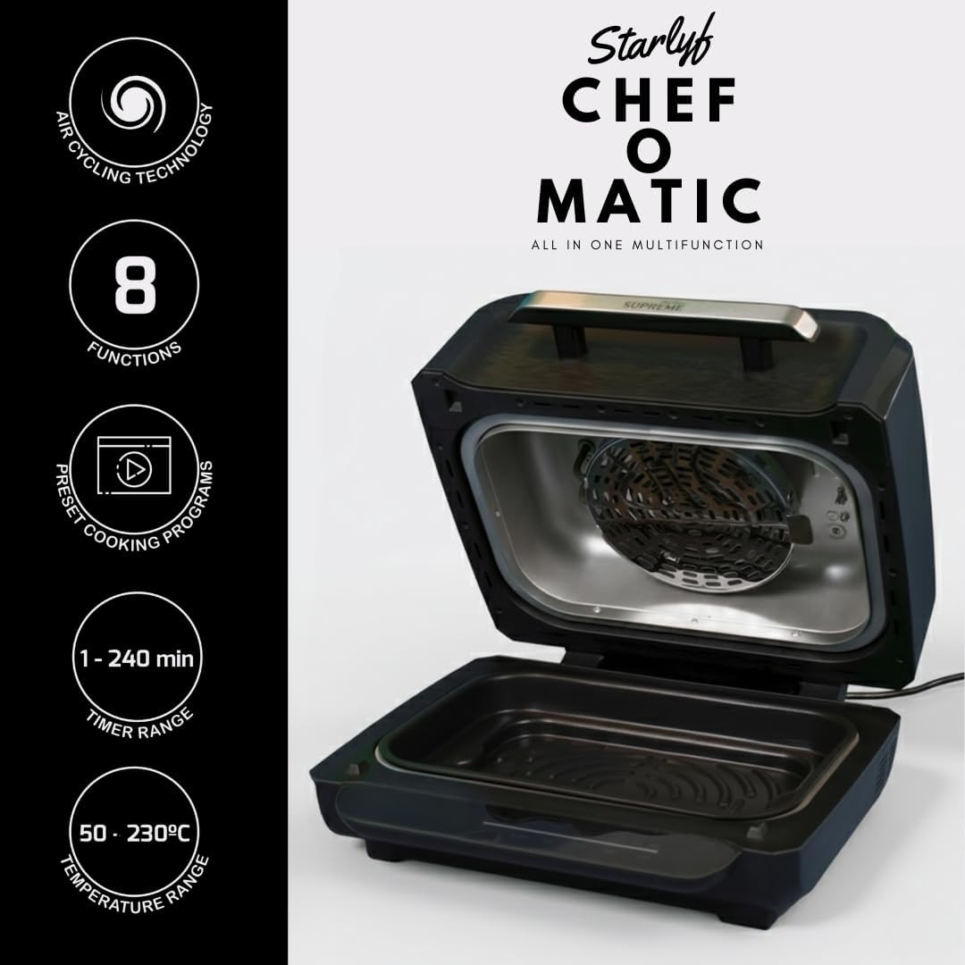 STARLYF 8-in-1 grilloven, grill, strijkijzer en luchtfriteuse, gezonde keuken, luchtcirculatietechnologie, digitaal paneel, multifunctioneel, temperatuurregeling, automatische uitschakeling (1700 W)