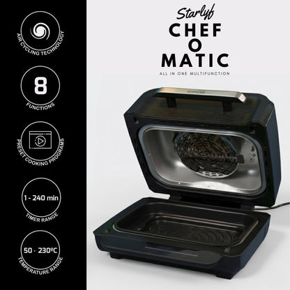 STARLYF 8-in-1 grilloven, grill, strijkijzer en luchtfriteuse, gezonde keuken, luchtcirculatietechnologie, digitaal paneel, multifunctioneel, temperatuurregeling, automatische uitschakeling (1700 W)