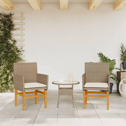 LAPOOH 368716 Garden Chairs with Cushions, PE Rattan, Beige and Acacia Wood, Garden Chairs with Cushions, Patio Chairs - QUORE
