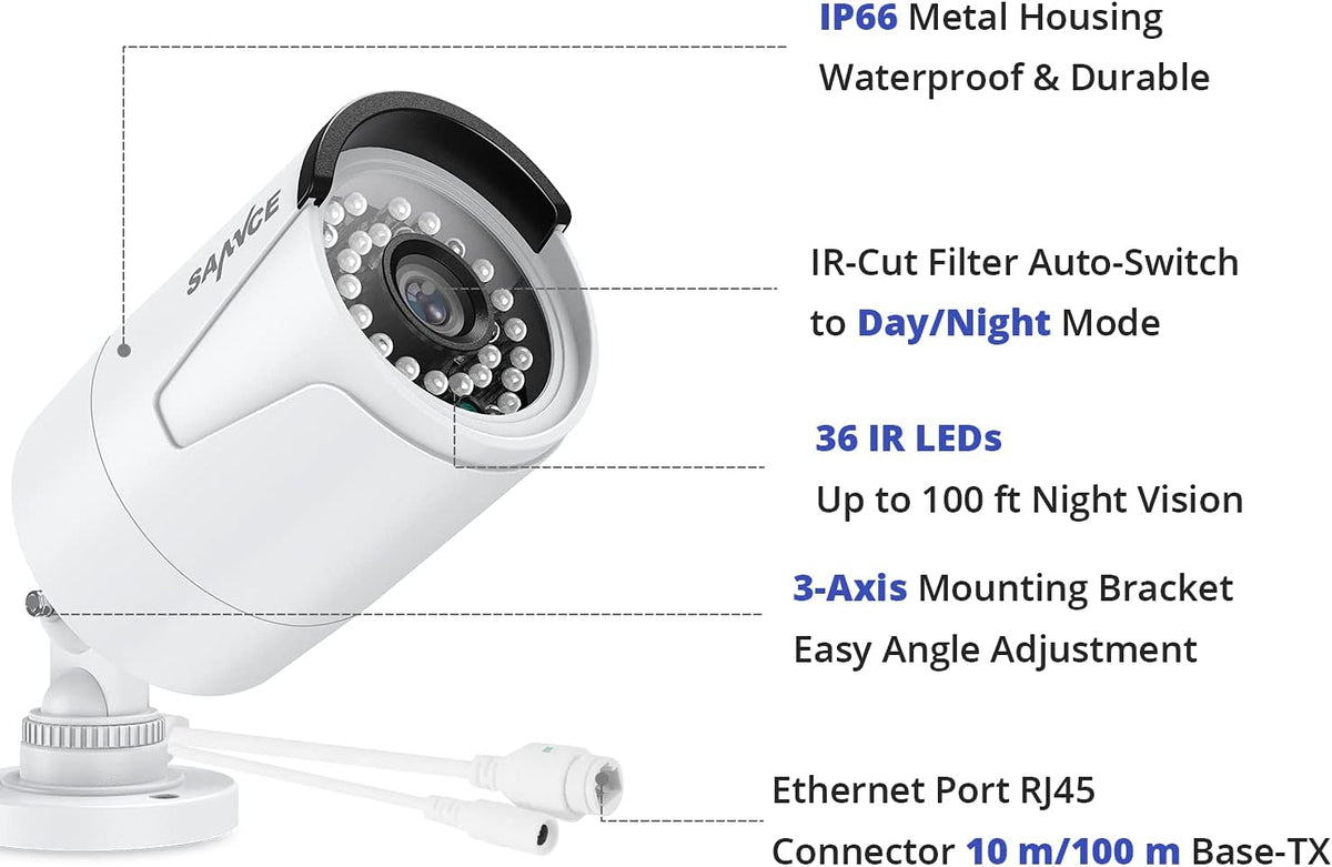 SANNCE POE Video Surveillance Kit 1080P POE NVR 8 Channels 8 POE Surveillance Camera, XPOE, Senza HDD