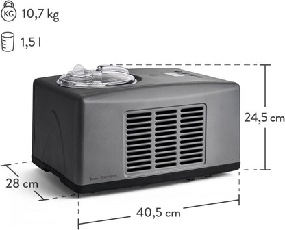 SPRINGLANE Emma IJsmachine 1,5 l met zelfkoelende compressor 150 W, van roestvrij staal met uitneembare ijshouder, incl. receptenboekje (antraciet, ijsmachine)