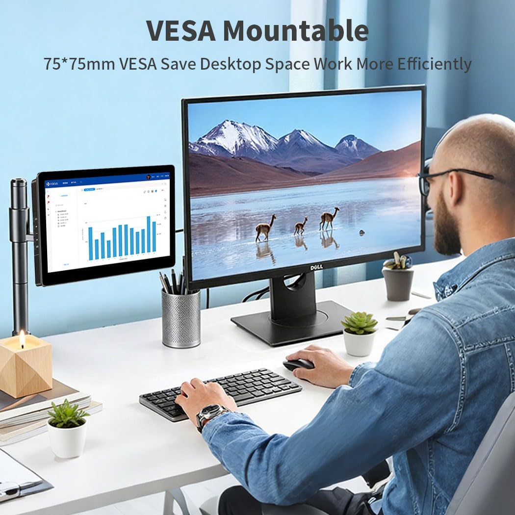 10.1 Inch Touch Screen Mini Monitor, IPS 1280×800 USB-C HDMI Portable Secondary Display with Stand and Speaker, USB C for PC Laptop Grater PI AIDA64 STEM DIY - QUORE