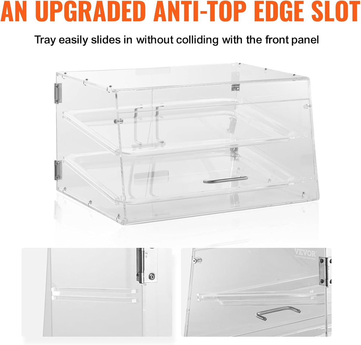 VEVOR Bakstandaard, 2 etages, toegang aan de achterkant, afneembare planken van transparant acryl, gebakstandaard voor zoet brood, 510 x 350 x 35 mm, broodvitrine
