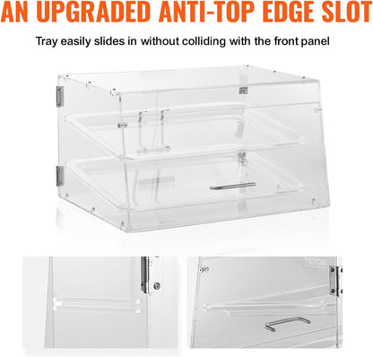 VEVOR Bakstandaard, 2 etages, toegang aan de achterkant, afneembare planken van transparant acryl, gebakstandaard voor zoet brood, 510 x 350 x 35 mm, broodvitrine